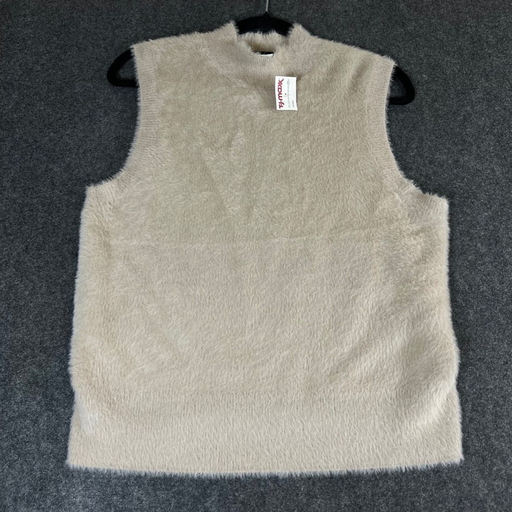 Bailey 44 Womens Eyelash Knit Mock Neck Sleeveless Sweater Vest Tan Beige Large